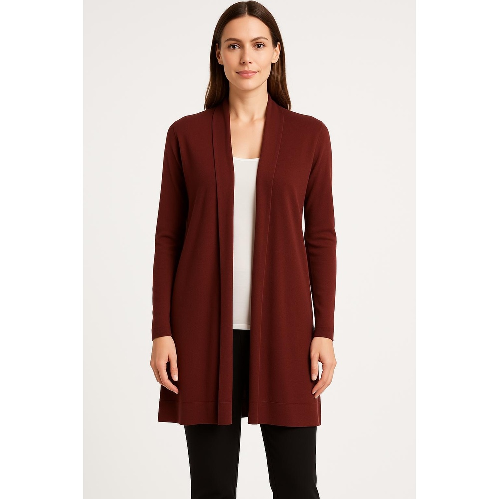 Ann Taylor Burgundy Large lightweight Merino Wool Blend Long Knee Cardigan‎